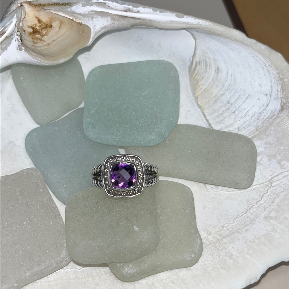 David Yurman Petite Albion Amethyst Ring With Pave’ Diamonds - Picture 3 of 8